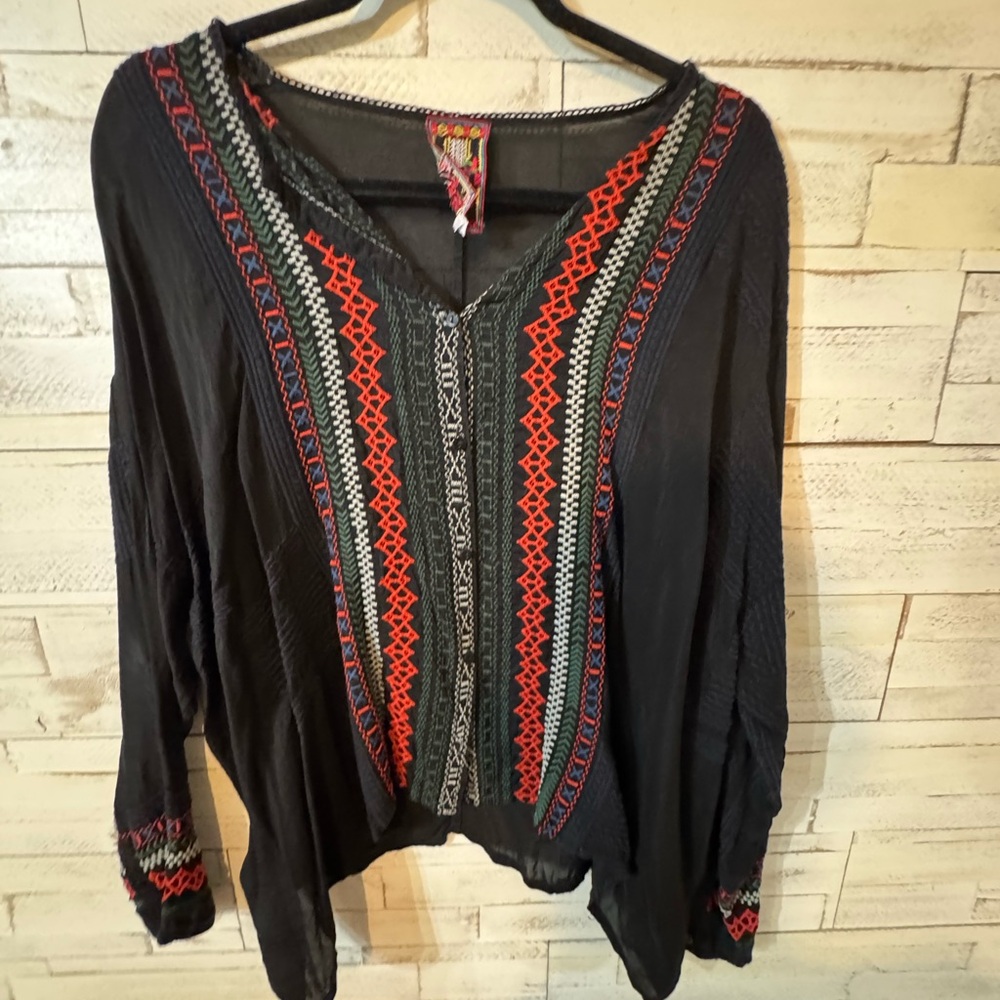 Embroidered Black and Red Women's Top